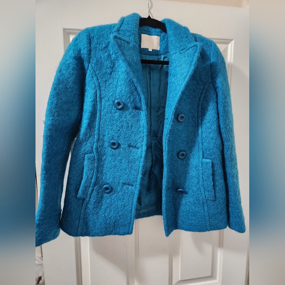 Gucci Teal Pea Coat with Structured Collar With Flaw